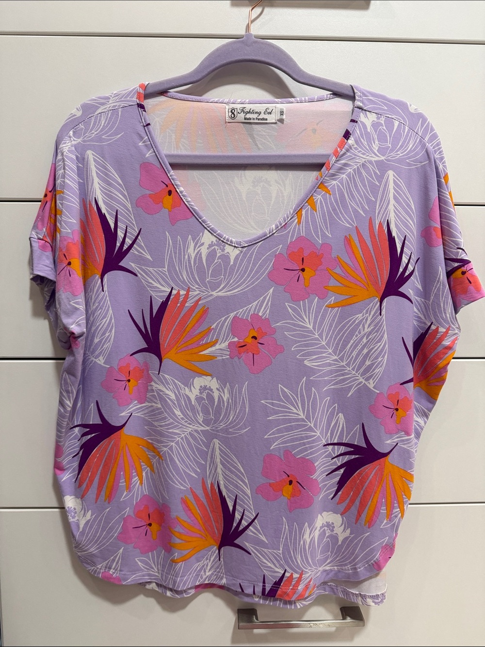 Fighting Eel, top Jeannie, lilac lotus, size XS, jersey, s/s v neck